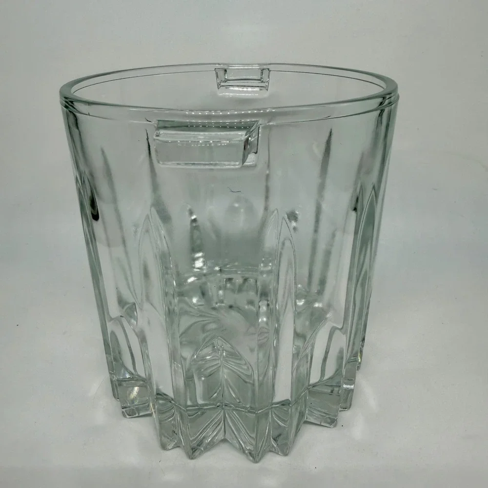 Italy Clear Glass Ice‎ Bucket Heavy Panel Cut Starburst Base Vintage Barware